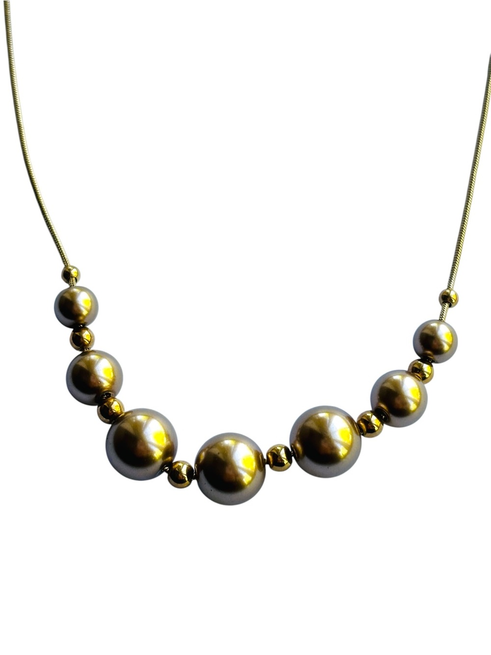 Monet Vintage Signed 90s Y2K Gold Tone Chain Graduated Metal Ball Necklace 16”